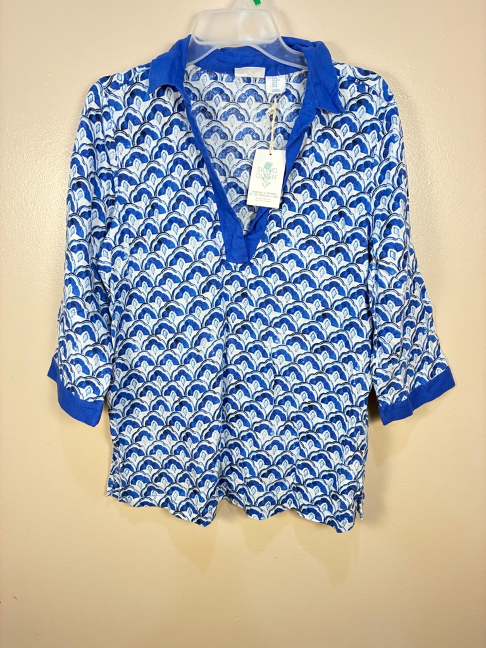 Sigrid Olsen 100% Linen V Neck Tunic Top Blouse
